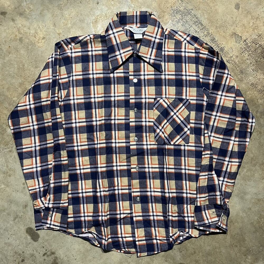 Vintage 70s Prest-Rite Blue/Beige Flannel Shirt